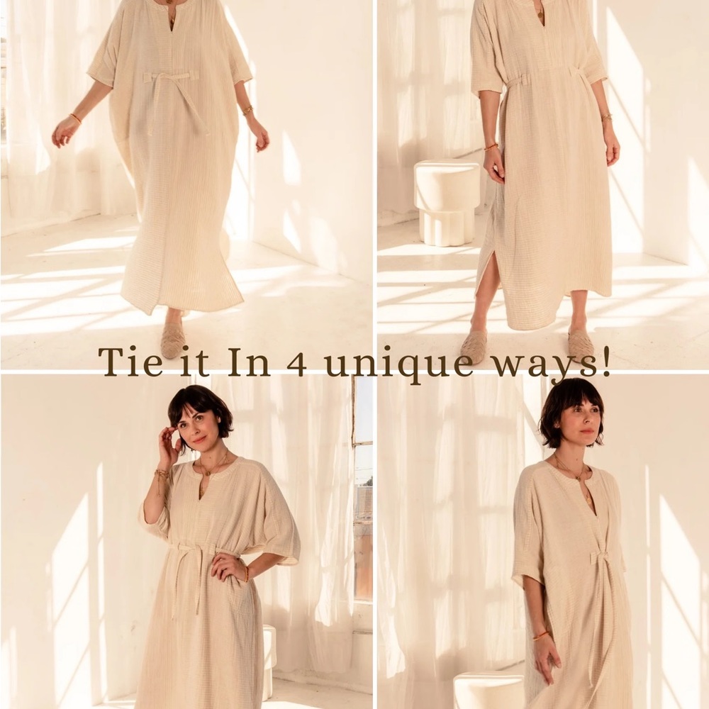 Oddbird Co. Rüya tunic caftan dress in oatmeal linen blend — size 1XL
